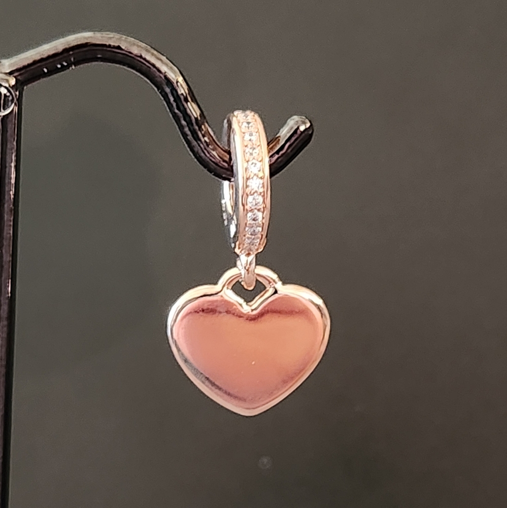 Pandora Rose engravable heart dangle charm with sparkling bail